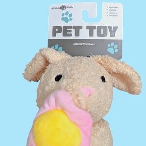 Giftable World 9" Baxter Bunny Dog Toy Squeaker & Crinkle Pink Flower Hug NEW